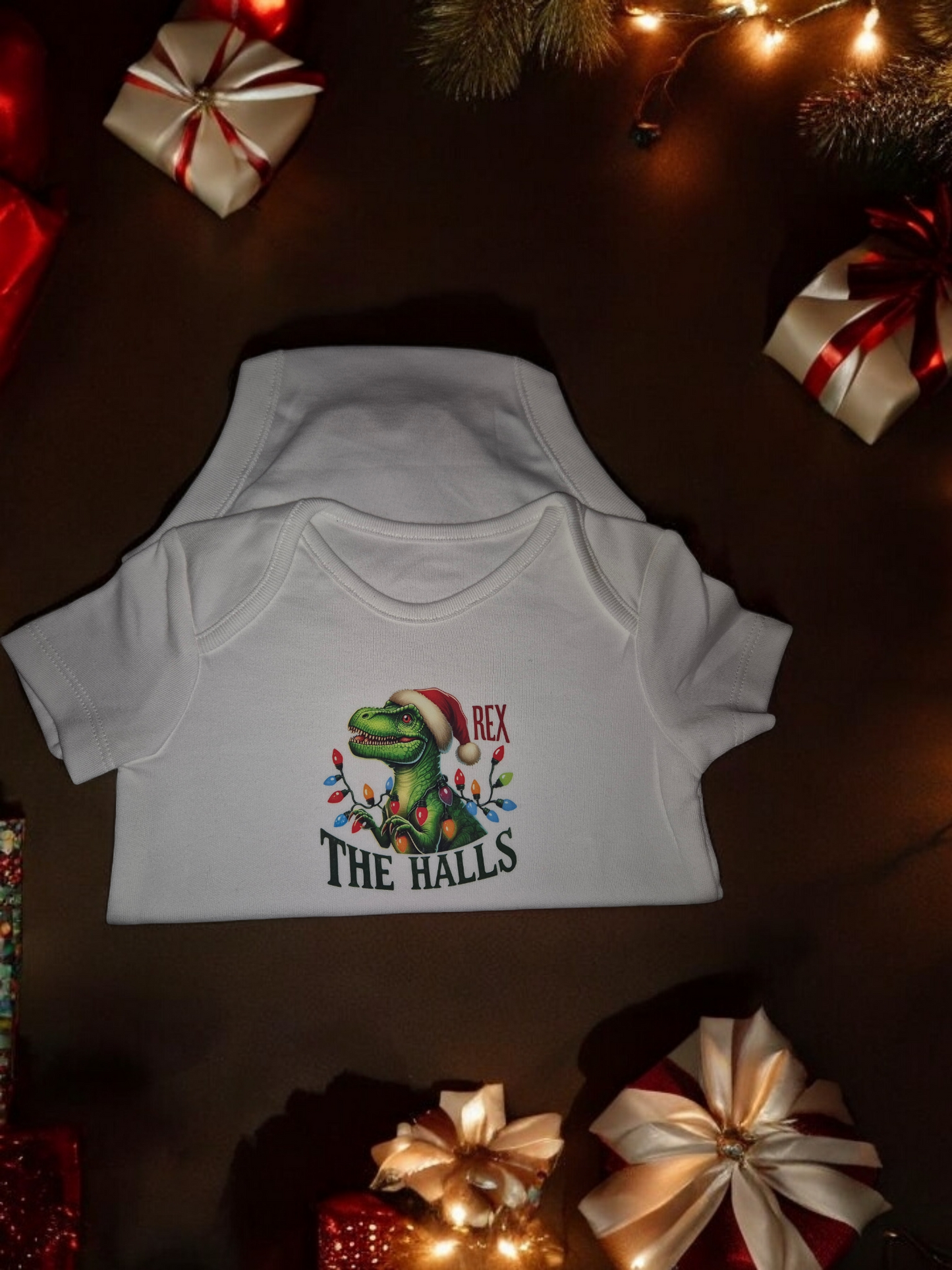 Rex the Halls Christmas Dinosaur Baby Vest- Can be personalised