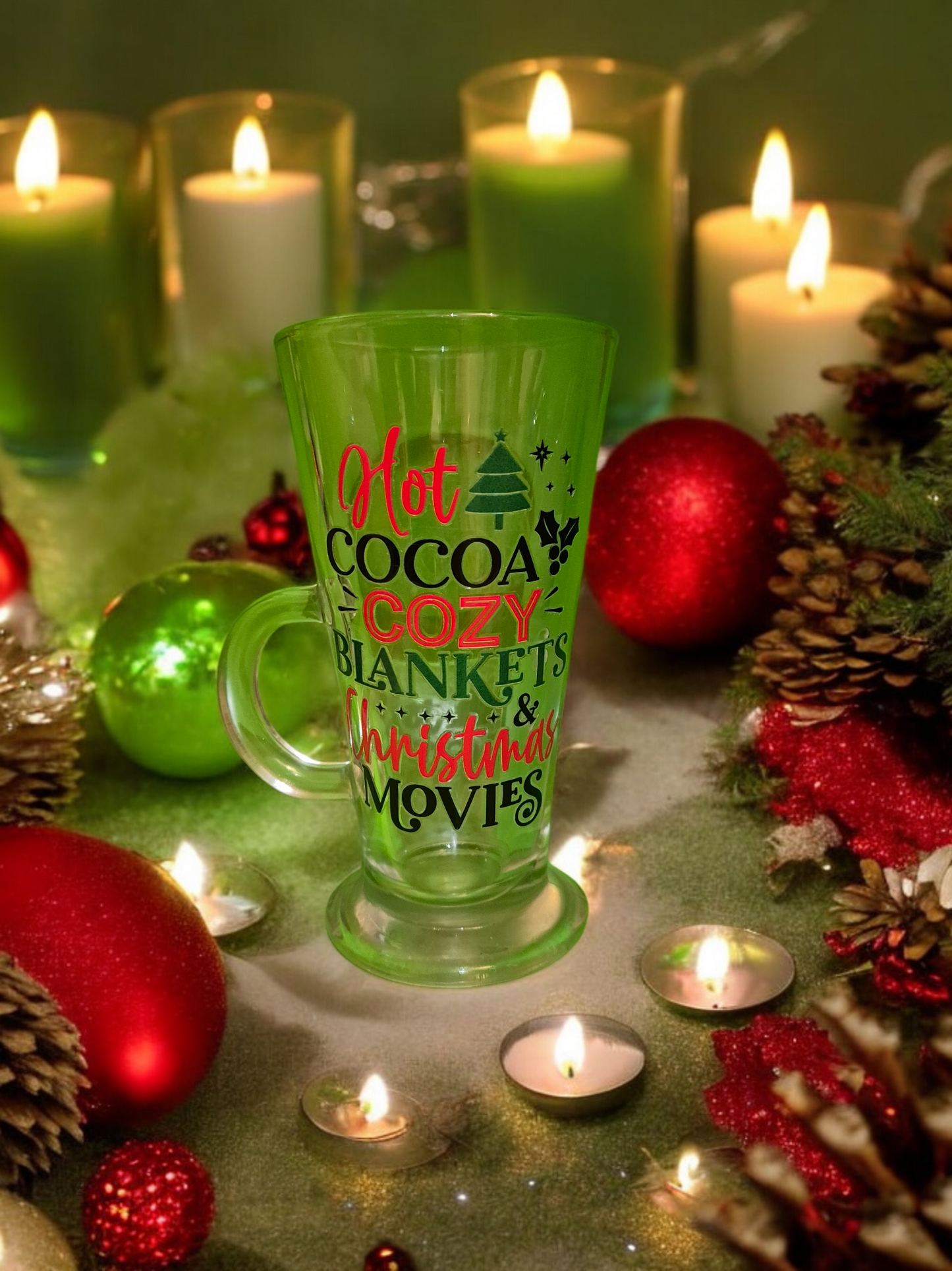 Hot Cocoa, Cozy Blankets & Christmas Movies Glass Mug