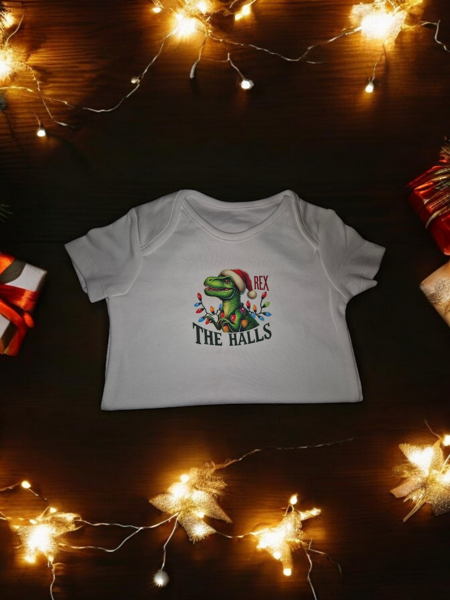 Rex the Halls Christmas Dinosaur Baby Vest- Can be personalised